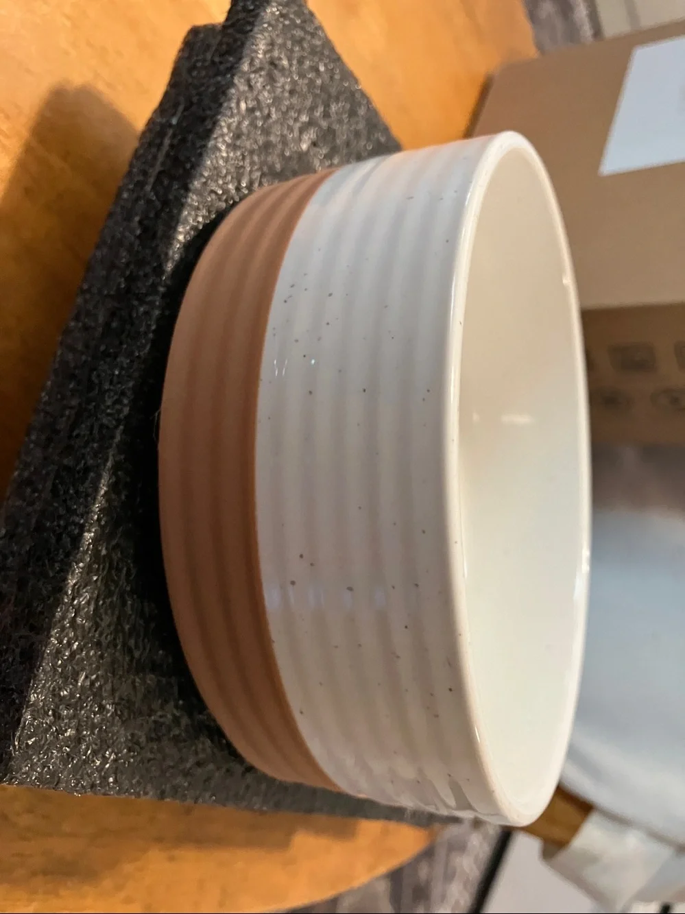 New.  Mora Ceramics tan n white dog bowl in perfect condition